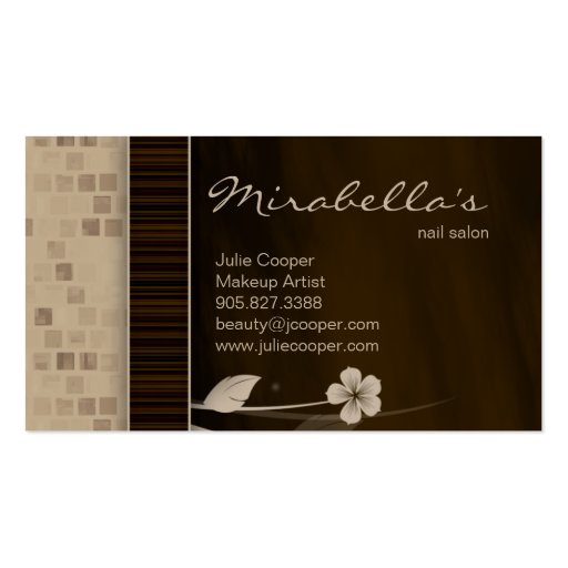 Flower Business Card Square Beige Brown (back side)