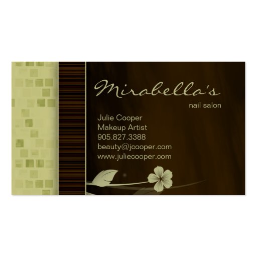 Flower Business Card Square Green Brown (back side)