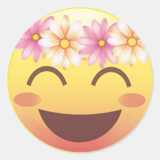 Flower Crown Blushing Smiley Emoji Face Sticker Zazzle