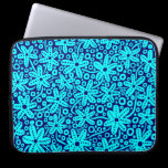 Flower Design - Cyan on Deep Navy laptop sleeves