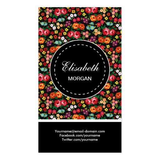 Flower Designer Colorful Floral Pattern Business Card Template (back side)