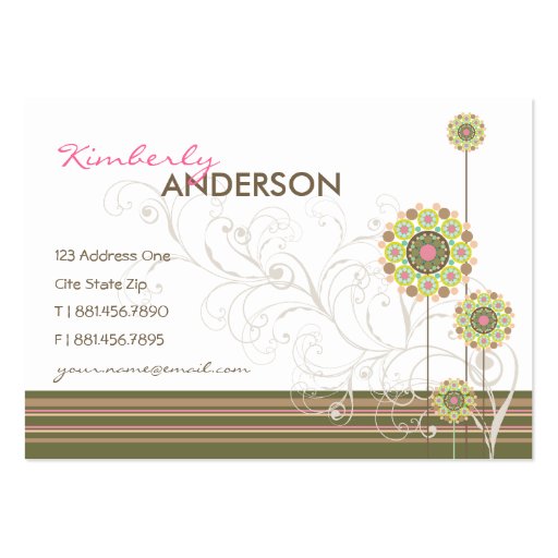 Flower Dots Swirls Pink Brown Custom Profile Card Business Card (front side)