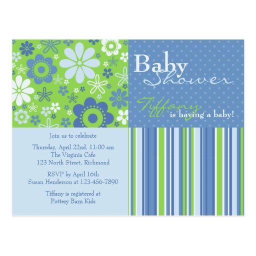 Flower Fizz Blue & Green • Baby Shower Invitation Postcard
