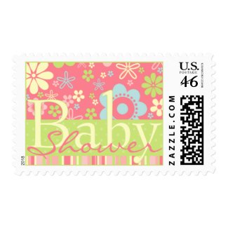 Flower Fizz Pink & Green • Baby Shower Invitation stamp