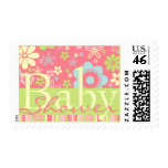 Flower Fizz Pink & Green • Baby Shower Invitation Postage Stamp