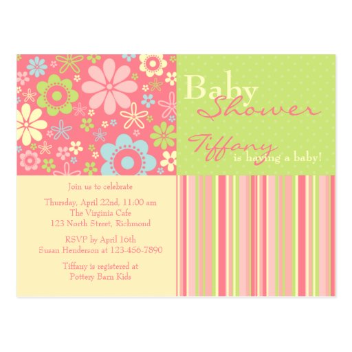 Flower Fizz Pink & Green • Baby Shower Invitation Postcard