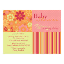 Flower Fizz Pink & Orange • Baby Shower Invitation Postcards