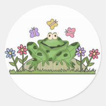 Flower Garden Frog Round Stickers