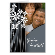 Flower Garden Wedding Photo Invitation (dark grey) cards