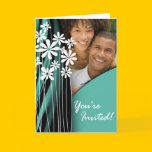 Flower Garden Wedding Photo Invitation (jade) cards