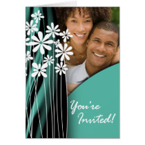 Flower Garden Wedding Photo Invitation (jade) cards