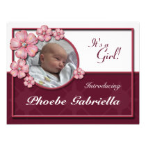 Flower Gem Pink Birth Announcements