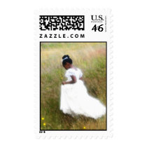 flower girl in a field postage stamp