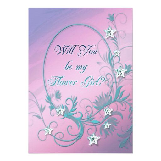 Flower girl inviation with star diamonds custom invitations