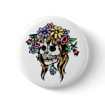 flower girl skull pinback buttons