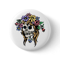 flower girl skull pinback buttons