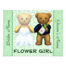Flower Girl Teddy Bears Apple Green Wedding Invite