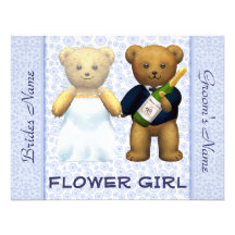 Flower Girl - Teddy Bears Blue Wedding Invite