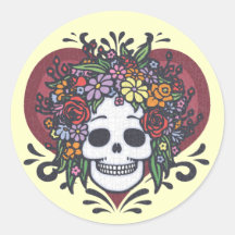 Flower Head Heart Round Sticker
