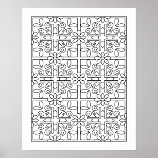 Flower Kaleidoscope Coloring Poster Color-In Page