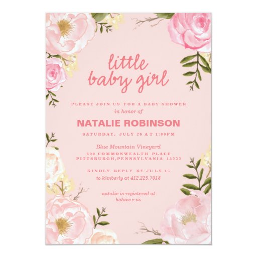 flower little baby girl baby shower invitations