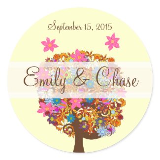 Flower Love Tree Pink Flower Wedding Seals sticker