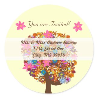 Flower Love Tree Pink Flower Wedding Seals sticker