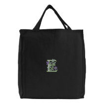Flower Monogram Initial E embroidered bags by Embroidery4U Flower Monogram Initial E embroidered bags