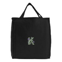 Flower Monogram Initial K embroidered bags by Embroidery4U Flower Monogram Initial K embroidered bags