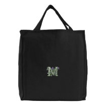 Flower Monogram Initial M embroidered bags by Embroidery4U Flower Monogram Initial M embroidered bags