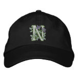 Flower Monogram Initial N embroidered hats