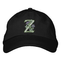 Flower Monogram Initial Z Embroidered Baseball Caps