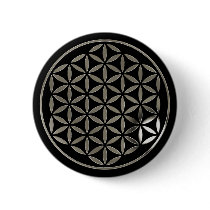 Flower OF Life 1 - Silver stamp | black Pinback Button