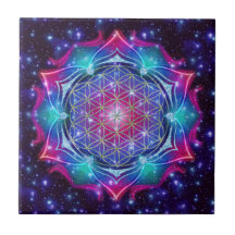 FLOWER OF LIFE/Blume des Lebens Mandala IV Square Tiles