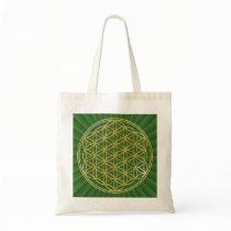 Flower OF Life | gold big/dark green radially BG Tote Bag