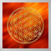 Flower Of Life | gold, fire red Poster