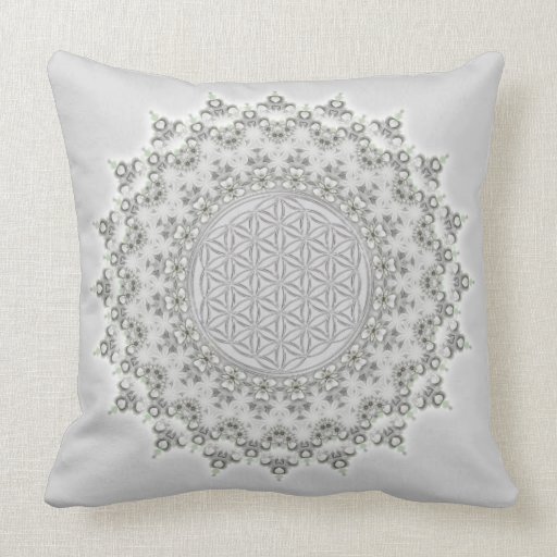 Flower of Life - Mandala grey green Throw Pillow Zazzle