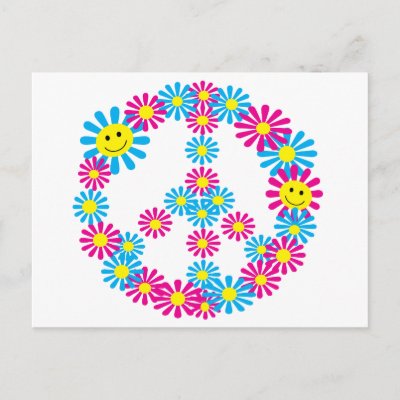 Our Pink & Blue Flower with cute smiley faces Peace Sign Design is available