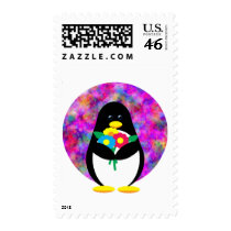 Flower Penguin Postage Stamp