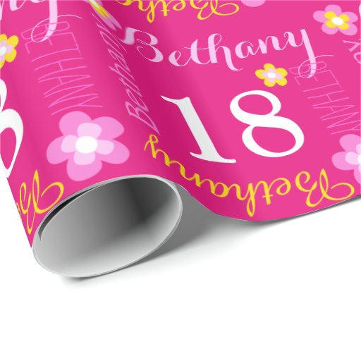 flower-personalized-name-age-18th-birthday-wrap-wrapping-paper-zazzle