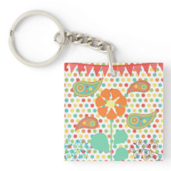 Flower Polka Dots Paisley Spring Whimsical Gifts Acrylic Keychain