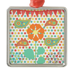 Flower Polka Dots Paisley Spring Whimsical Gifts Christmas Ornament