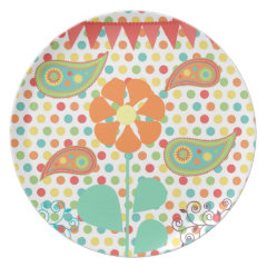 Flower Polka Dots Paisley Spring Whimsical Gifts Dinner Plate