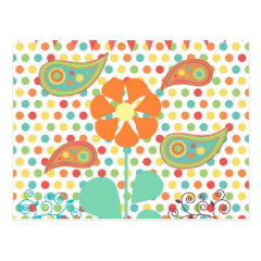 Flower Polka Dots Paisley Spring Whimsical Gifts Postcard