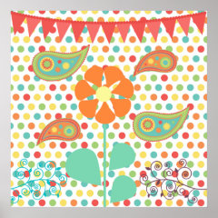 Flower Polka Dots Paisley Spring Whimsical Gifts Print