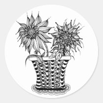 artsprojekt, doodle, flower, pot, spring, potted, flowers, floral, coloring book, plants, whimsy, drawing, unique, original, drawn, white, black, ink, plant, flora, nature, pots, whimsical, artist, creative, Sticker with custom graphic design
