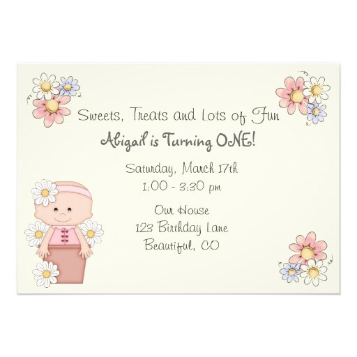 Flower Pot Baby 1st Birthday Invitations for Girls