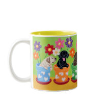 Flower Pot Lab Puppies Painting Mugs