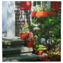 Flower Pots and Red Shutters Printed Napkin
