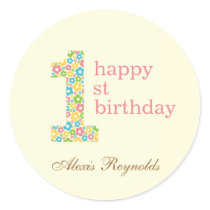 Flower Power First Birthday Favor Sticker - Pink